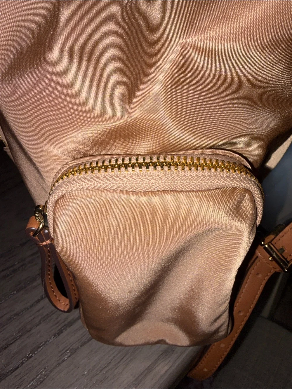 Michael Kors Satin and Leather Backpack in Warm Brown